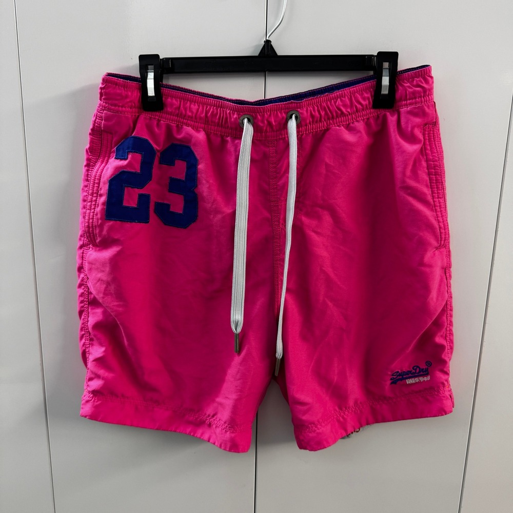 Superdry Premium Swim Co Mens XL Pink Blue 23 Graphic Board Shorts Trunk